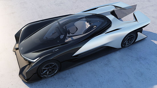 siyah ve gümüş konsept otomobil, FFZERO1, Faraday Gelecek, Elektrikli Araba, En İyi Elektrikli Otomobil, HD masaüstü duvar kağıdı HD wallpaper