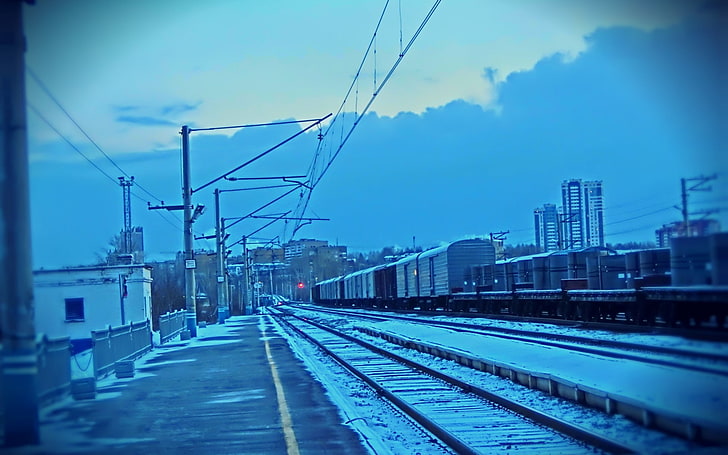 железнодорожный вокзал, поезд, грузовой поезд, HD обои