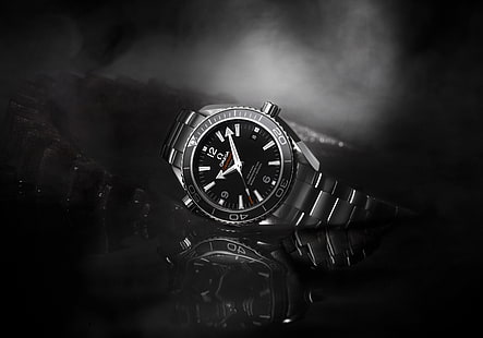 кръгъл сребърен аналогов часовник с гривна от сребърен цвят, часовник, 007, Seamaster, James Bond, Skyfall, Professional, OMEGA, HD тапет HD wallpaper