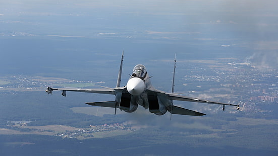 weiße und graue Flugzeuge, Su-27, Flugzeug, Sukhoi Su-27, Militärflugzeuge, Militär, Düsenjäger, HD-Hintergrundbild HD wallpaper