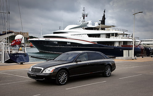 Mercedes Maybach Yacht HD, черный седан, автомобили, мерседес, майбах, яхта, HD обои HD wallpaper
