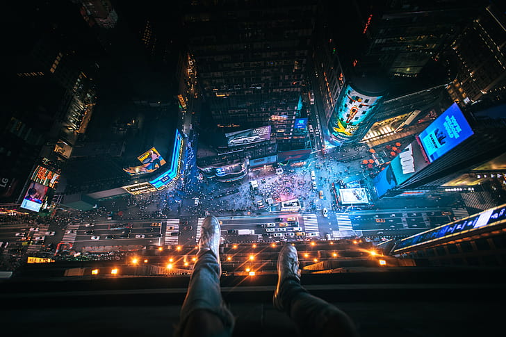 aerial view, night city, feet, overview, new york, united states, HD wallpaper