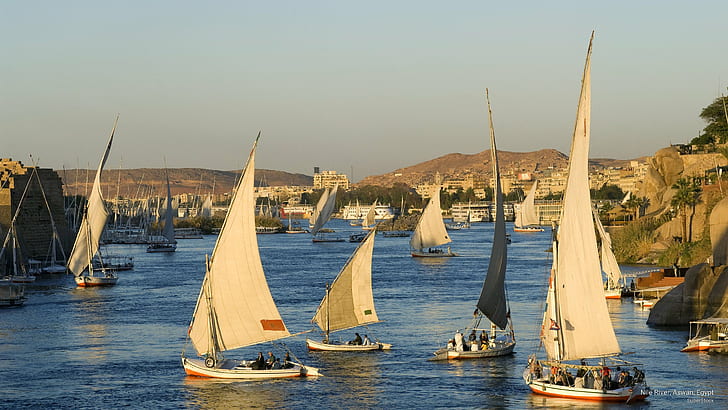 Río Nilo, Asuán, Egipto, Transporte, Fondo de pantalla HD