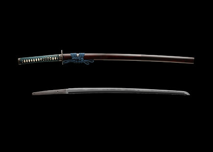 czarna katana z pochwą, Japonia, miecz, katana, samuraj, Tapety HD HD wallpaper