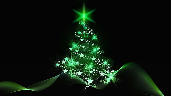 green, christmas tree, christmas decoration, fir, tree, illustration, christmas ornament, christmas, shine, decor, christmas lights, xmas, HD wallpaper HD wallpaper