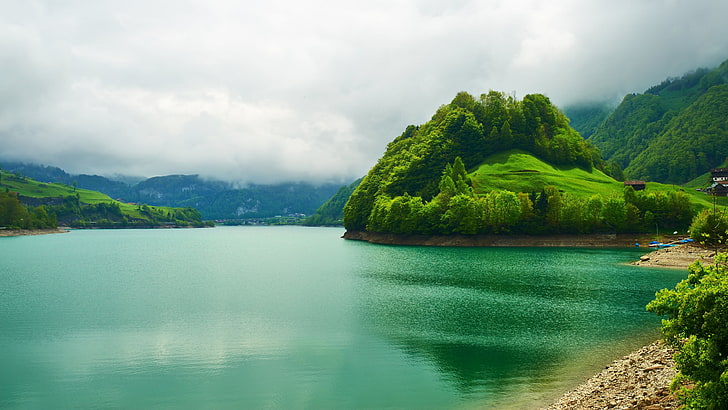 szmaragdowo zielony, górskie jezioro, szmaragdowe górskie jezioro, góra, jezioro lungern, lungern, szwajcaria, europa, lungerersee, jezioro, Tapety HD