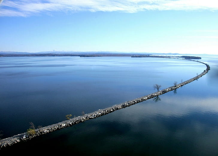 landscape, lake, road, aerial view, island, HD wallpaper
