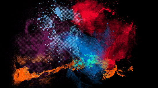 wallpaper abstrak warna-warni, abstrak, seni digital, latar belakang hitam, pola halftone, berwarna-warni, Wallpaper HD HD wallpaper