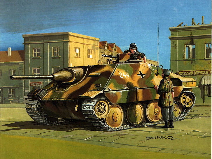 도시, 거리, 그림, 군인, 대화, 설치, 자주포, 포병, WW2, 쉬운, 독일어, 탱크 구축함, 