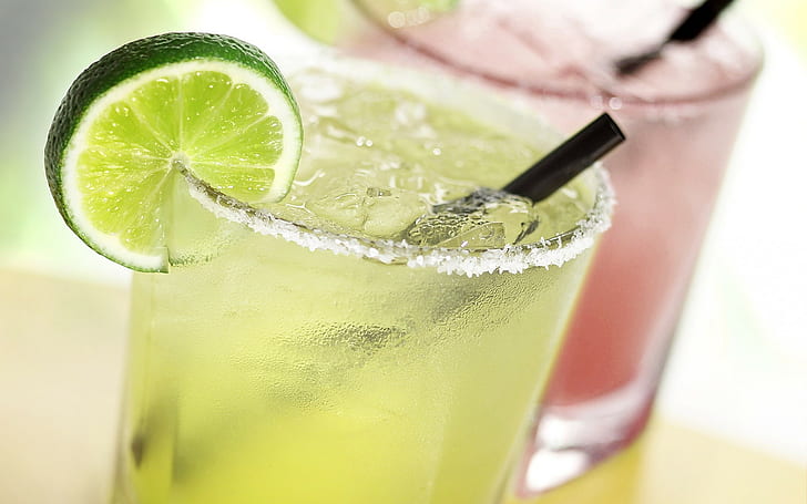 cocktails, drink, lime, ice cubes, HD wallpaper