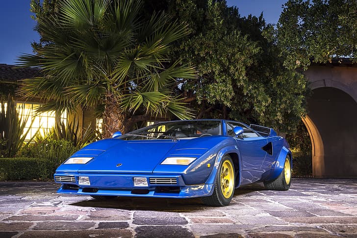Lamborghini, Blue, Countach, Gold, Wheels, HD wallpaper