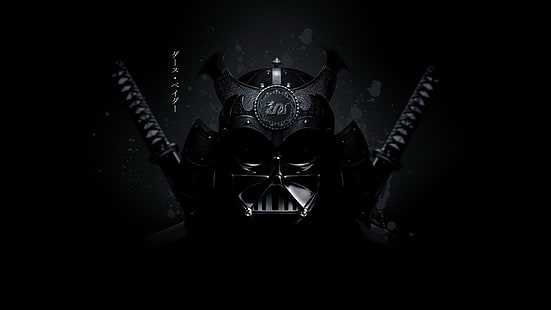 Cartel de Darth Vader, Star Wars, Darth Vader, samurai, katana, fondo negro, Fondo de pantalla HD HD wallpaper
