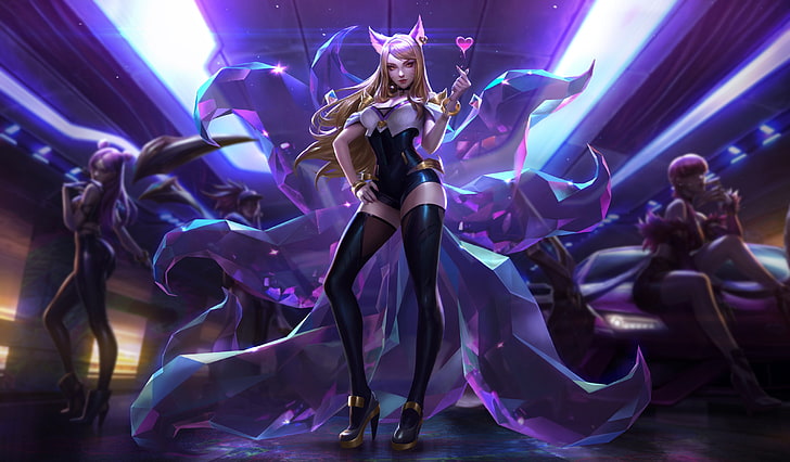 Summoner's Rift, gry wideo, League of Legends, Ahri (League of Legends), anime dziewczyny, anime, serce, blondynka, Tapety HD