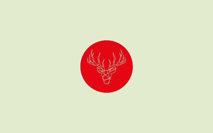circle, deer, red, minimalism, HD wallpaper