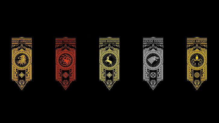 fünf Wanddekore in verschiedenen Farben, Game of Thrones, Siegel, HD-Hintergrundbild