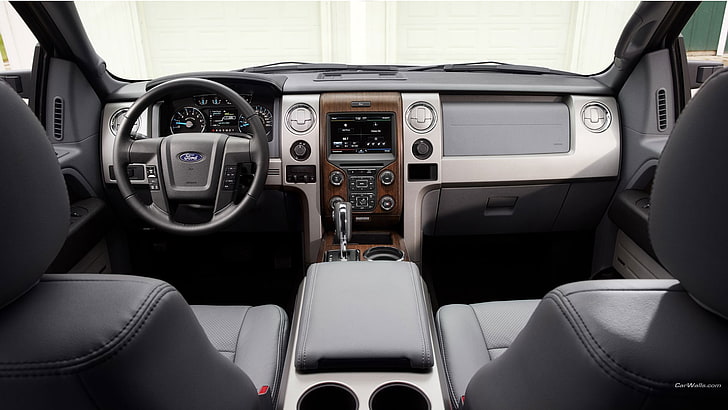 black Ford vehicle interior, Ford f-150, car, car interior, Ford, vehicle, HD wallpaper