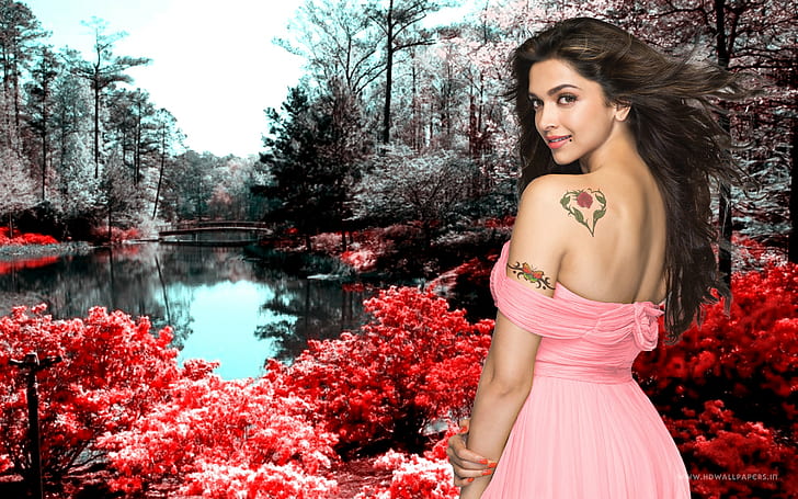 Deepika Padukone, różowa damska sukienka z odkrytymi ramionami, Deepika Padukone, Tapety HD