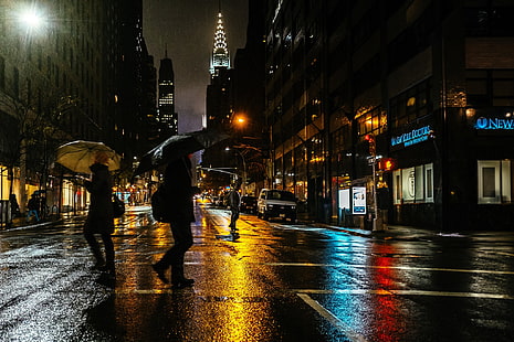 kota, payung, hujan, wanita, pria, Kota New York, Wallpaper HD HD wallpaper