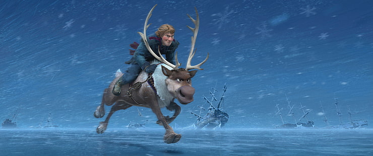 Fondo de pantalla de Disney Frozen Kristoff y Sven, ciervos, Frozen, Walt Disney, corazón frío, Sven, Kristoff, Christophe, Fondo de pantalla HD HD wallpaper
