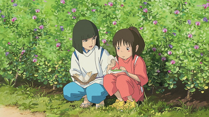 Chihiro, Spirited Away, Haku, anak laki-laki anime, perempuan anime, Hayao Miyazaki, Wallpaper HD