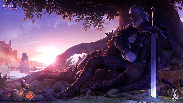 Affiche The Witcher III, art fantastique, The Witcher, The Witcher 3: Chasse à la vie sauvage, Geralt of Rivia, épée, Fond d'écran HD