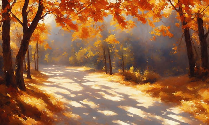 fall, AI art, leaves, warm colors, landscape, HD wallpaper