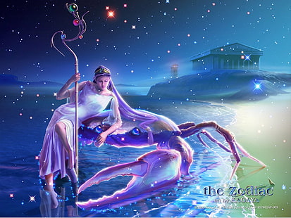 The Zodiac Cancer clip art, zodiac, sign, cancer, water, girl, HD wallpaper HD wallpaper