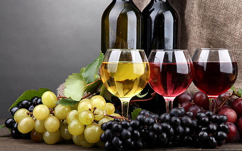copas de vino claras y uvas, vino, bebida, uvas, alcohol, comida, Fondo de pantalla HD HD wallpaper