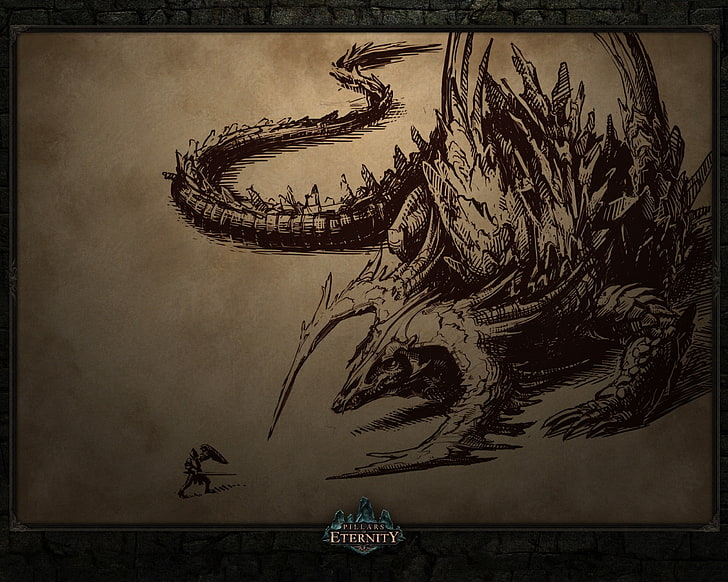 black dragon and man game sketch, Pillars of Eternity, RPG, HD wallpaper