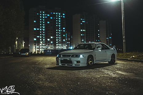 car, Nissan Skyline GT-R, lights, Nissan Skyline GT-R R33, HD wallpaper HD wallpaper