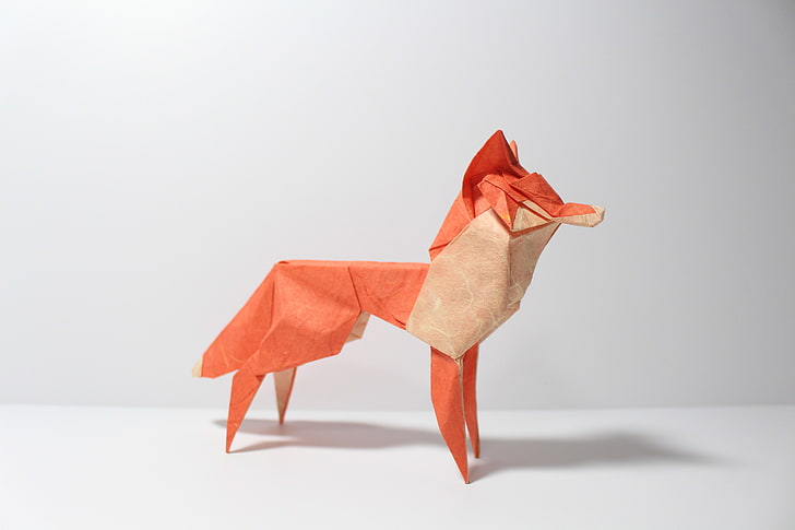 paper, Fox, origami, HD wallpaper