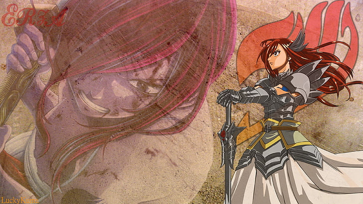 женщина, держащая меч, иллюстрация, аниме, Fairy Tail, Scarlet Erza, HD обои