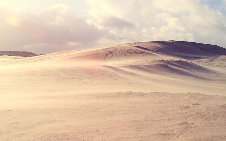 gray desert, dune, desert, landscape, nature, clouds, sand, HD wallpaper