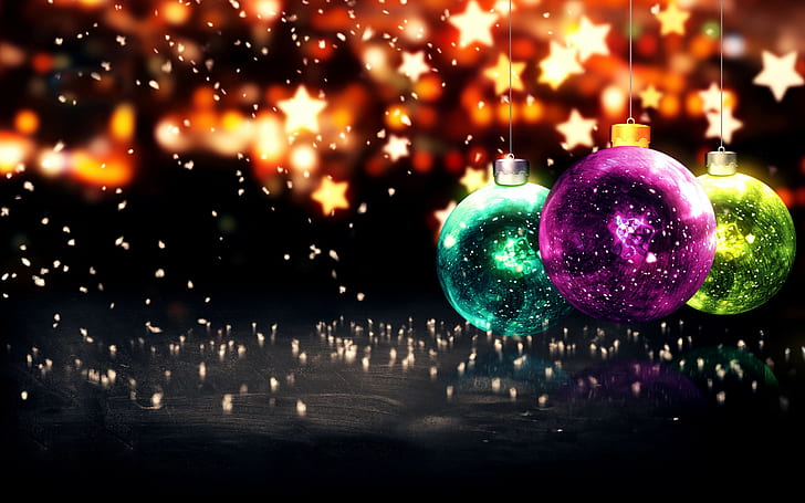 Честита новогодишни топки, тапети с цветни фенерчета, Честита, Нова година, Весела, Коледа, топки, HD тапет