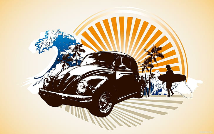 Summer Bug, surf, lato, beetle, samochody, Tapety HD