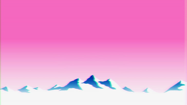 papel de parede azul das montanhas, papel de parede digital da montanha branca e azul, vaporwave, arte de falha, montanhas, paisagem, HD papel de parede