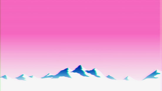 carta da parati montagne blu, carta da parati digitale montagna bianca e blu, vaporwave, glitch art, montagne, paesaggio, Sfondo HD HD wallpaper