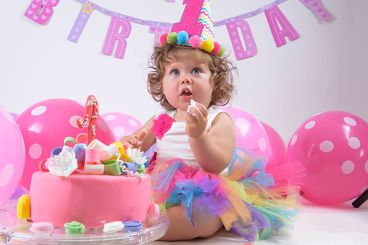 balls, balloons, birthday, holiday, girl, cake, baby, HD wallpaper