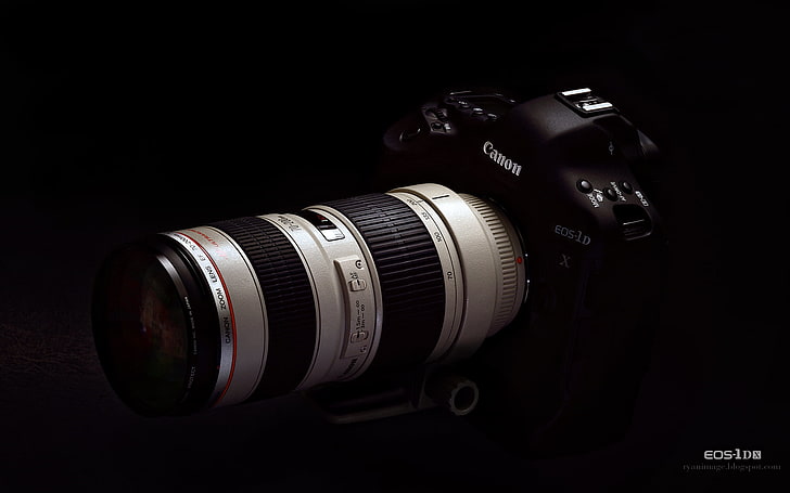 ブラックCanon EOSカメラ、カメラ、レンズ、Canon、EOS-1D X、Canon EF 70-200mm F2.8L、 HDデスクトップの壁紙