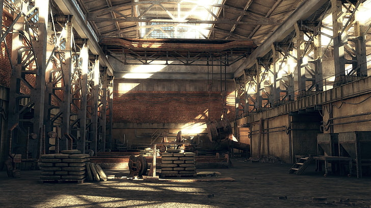 blat ze szkła w czarnej metalowej ramie, wnętrze, budynek, fabryki, fabryka, opuszczona, Tapety HD