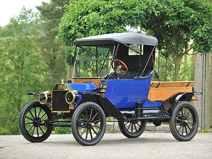 1914 Ford Model Pickup Retro с высоким разрешением, синий и коричневый винтажный автомобиль, 1914, Ford, High, изображения, модель, пикап, разрешение, ретро, HD обои HD wallpaper