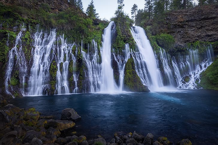 rock, river, CA, waterfalls, cascade, California, Burney Falls, Burney Creek, Река Бёрни, Водопады Бёрни, HD wallpaper