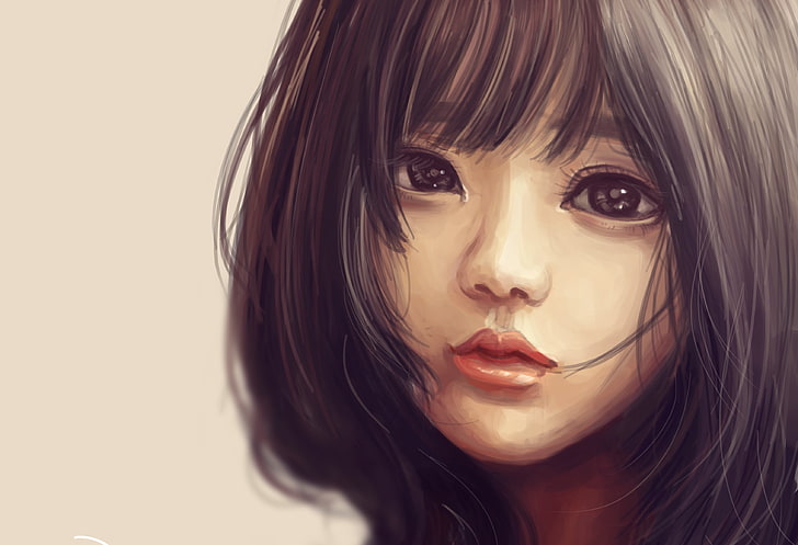 black haired female character ilustration, girl, haircut, art, Asian, painting, eyes. look, HD wallpaper
