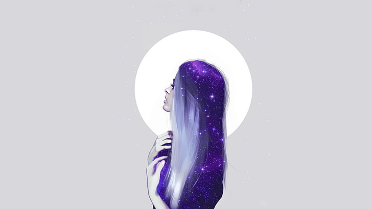 donna dai capelli viola illustrazione, opere d'arte, Sfondo HD