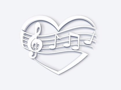 حب الموسيقى ، التوضيح النوتة الموسيقية البيضاء ، الموسيقى ، الملاحظات ، الحب ، القلب ، الرموز، خلفية HD HD wallpaper