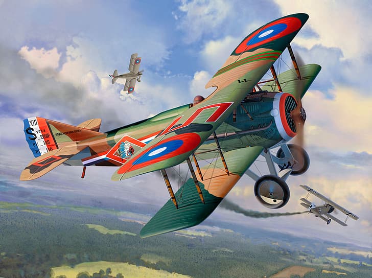 war, art, airplane, painting, WWI Fighter SPAD XIII, HD wallpaper