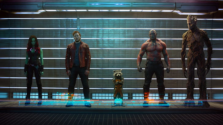 Guardians of the Galaxy Movie, Guardians of the Galaxy, Zoe Saldana, Gamora, Groot, Peter Quill, Star-Lord, Arthur Douglas, Drax the Destroyer, Rocket Raccoon, Tapety HD