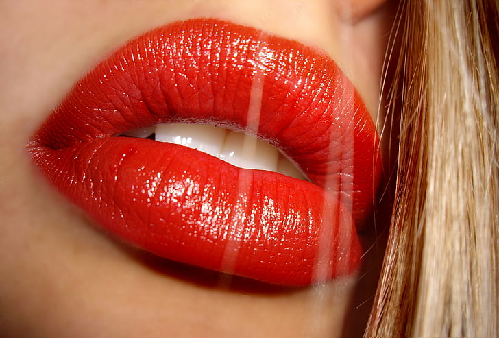 lips, women, red lipstick, mouth, macro, HD wallpaper