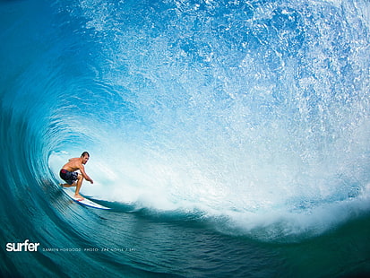surfar, homens, ondas, surfistas, mar, água, pranchas de surf, azul, HD papel de parede HD wallpaper