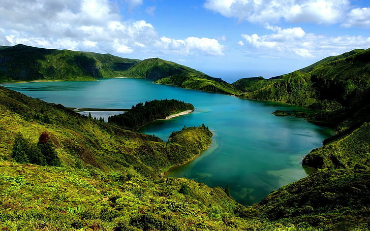 lac, nature, paysage, Açores, Fond d'écran HD